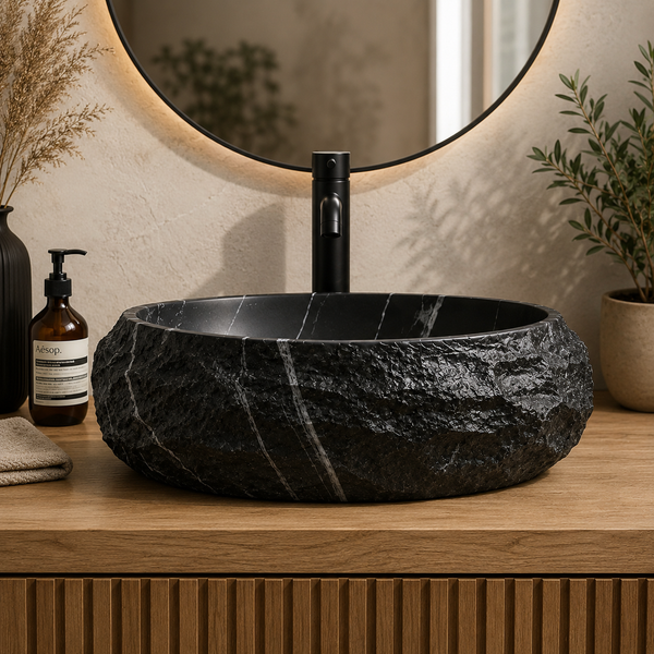 Designer Countertop Wash Basin – Matt Artificial Stone Basin | 500×380×150 mm Black