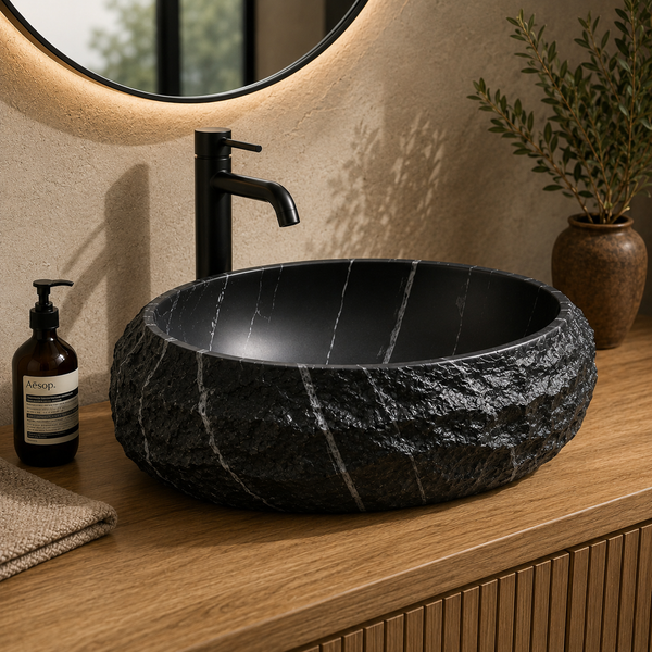 Designer Countertop Wash Basin – Matt Artificial Stone Basin | 500×380×150 mm Black