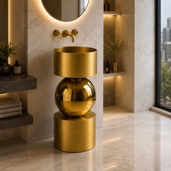 Metal Pedestal Wash Basin,size-16x16x33 Inch, Gold