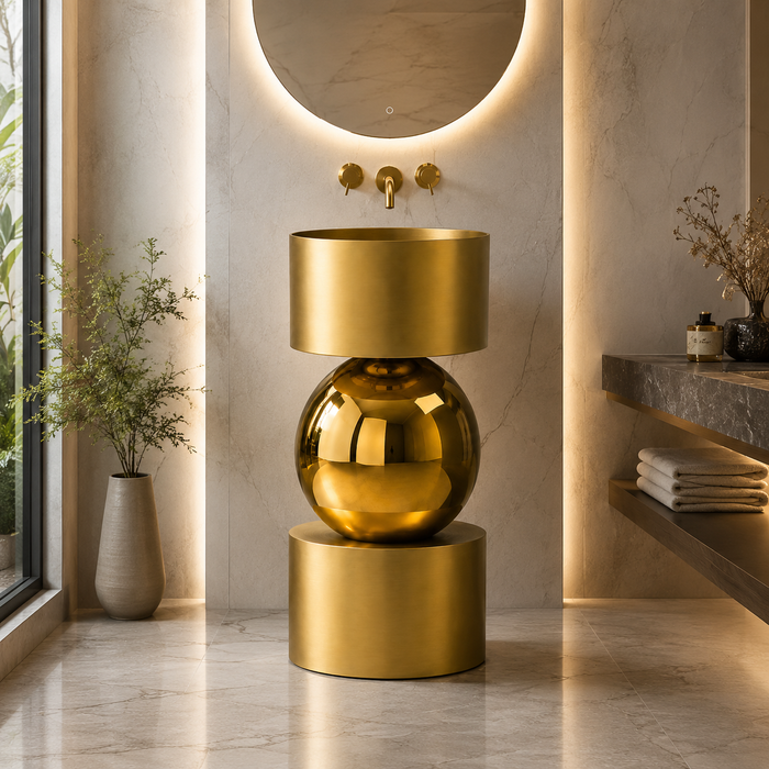 Metal Pedestal Wash Basin,size-16x16x33 Inch, Gold