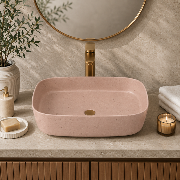 Bassino Beige Stone Finish Countertop Wash Basin – Premium Ceramic Vessel Sink (19.9" x 15.0" x 5.3")
