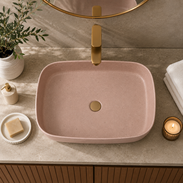 Bassino Beige Stone Finish Countertop Wash Basin – Premium Ceramic Vessel Sink (19.9" x 15.0" x 5.3")
