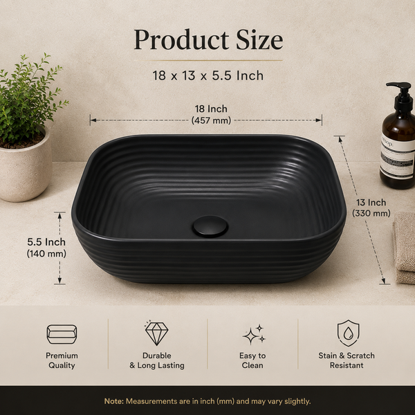 Premium Designer Table top/Counter top Wash Basin/Vessel sink (18x13x5.5 In)
