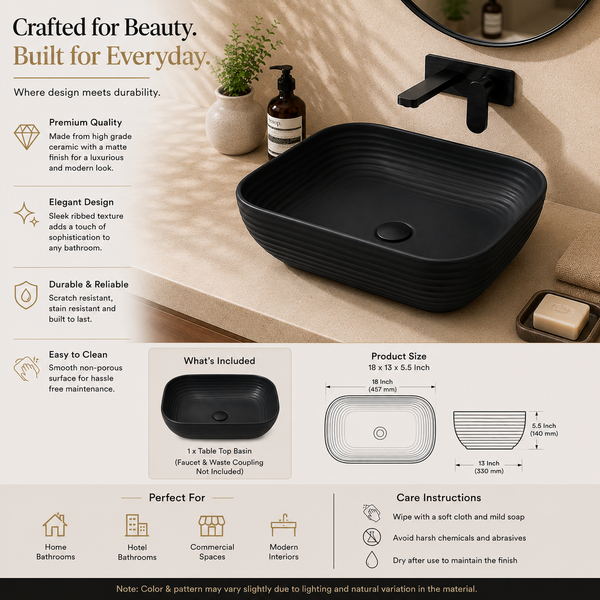 Premium Designer Table top/Counter top Wash Basin/Vessel sink (18x13x5.5 In)