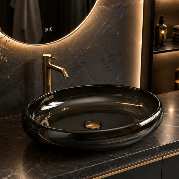 Bassino Modern Transparent Resin Wash Basin | Stylish Countertop Wash Basin for Bathroom –600x400x120 mm Black