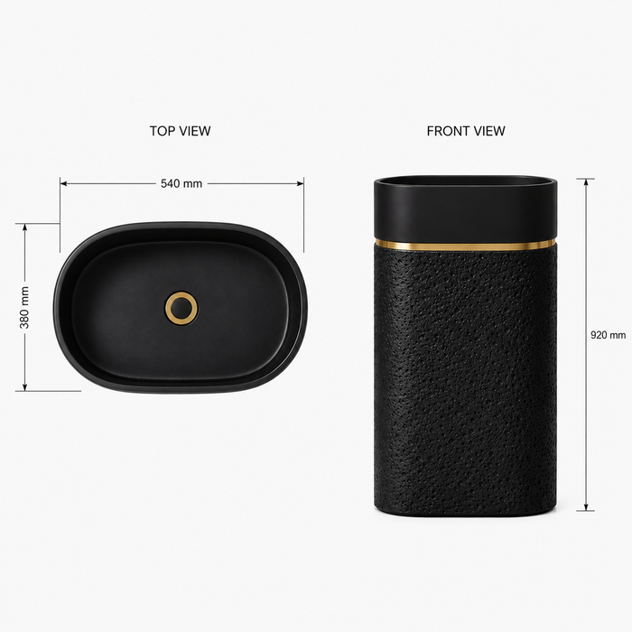 Luxury Artificial Pedestal Basin with Gold Accent | Designer Freestanding Wash Basin | 21 × 15 × 36 In Black