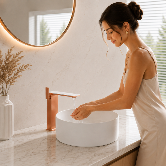BASSINO Luxury Tall Basin Mixer Tap | Designer Premium Bathroom Faucet - 5 Years Warranty Brushed Rose Gold