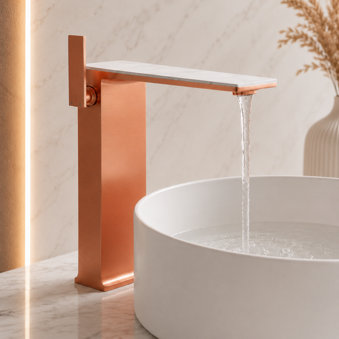 BASSINO Luxury Tall Basin Mixer Tap | Designer Premium Bathroom Faucet - 5 Years Warranty Brushed Rose Gold