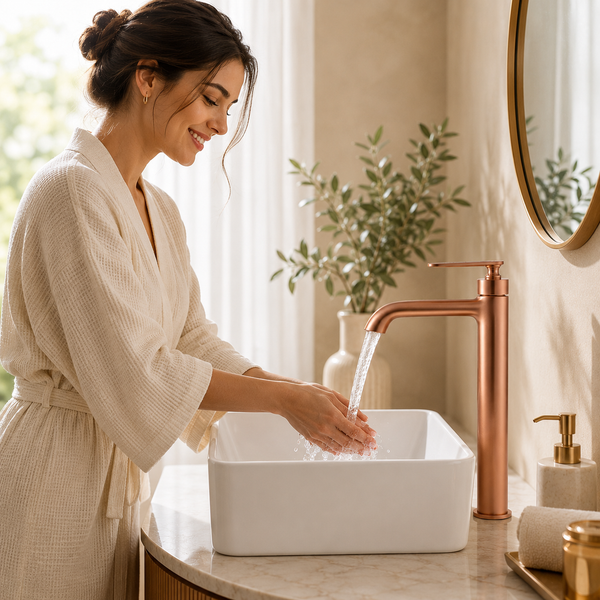 BASSINO Luxury Tall Basin Mixer Tap Modern Faucet | 5 Years Warranty Brushed Rose Gold