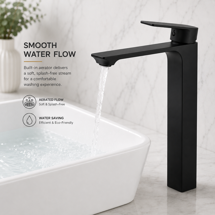 BASSINO JET Long Body Basin Premium Faucet Mixer | 3 Years Warranty Black