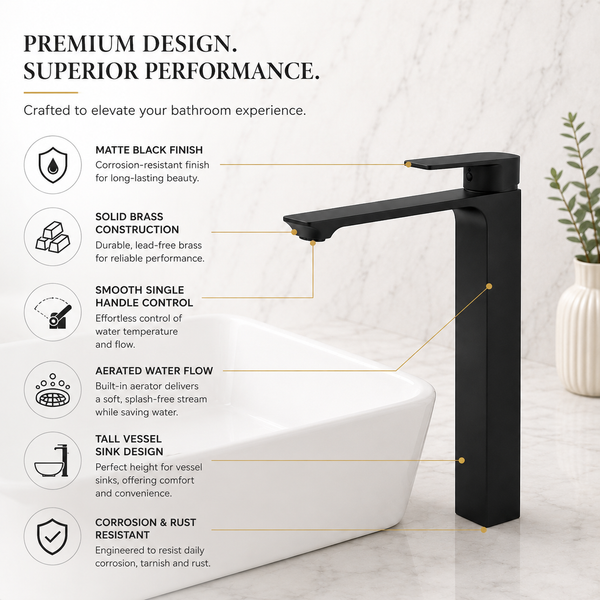 BASSINO JET Long Body Basin Premium Faucet Mixer | 3 Years Warranty Black