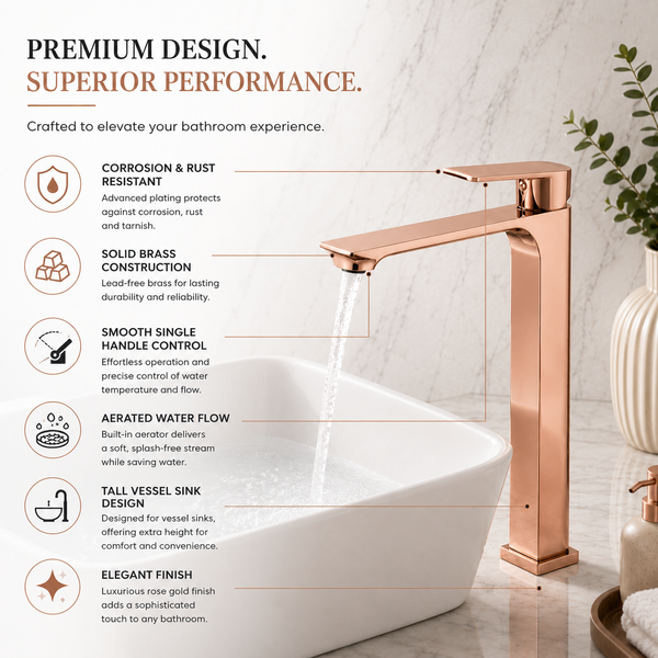 BASSINO JET Long Body Basin Premium Faucet Mixer | 3 Years Warranty Rose gold