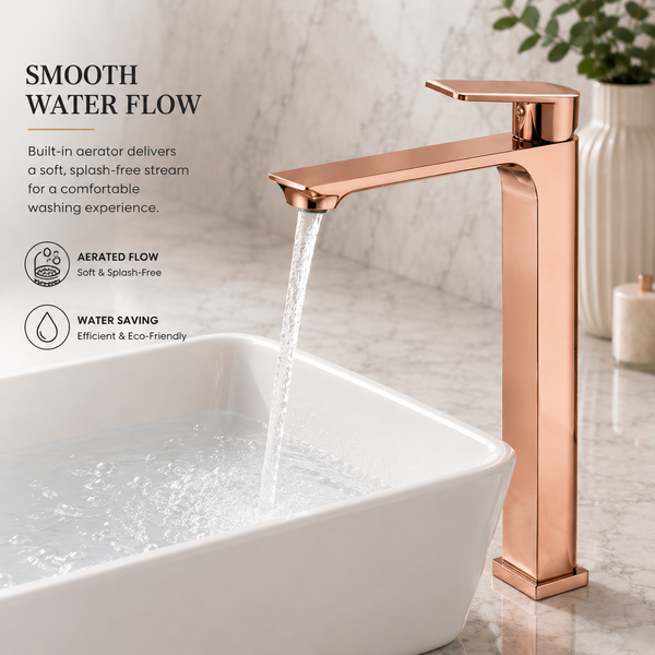 BASSINO JET Long Body Basin Premium Faucet Mixer | 3 Years Warranty Rose gold