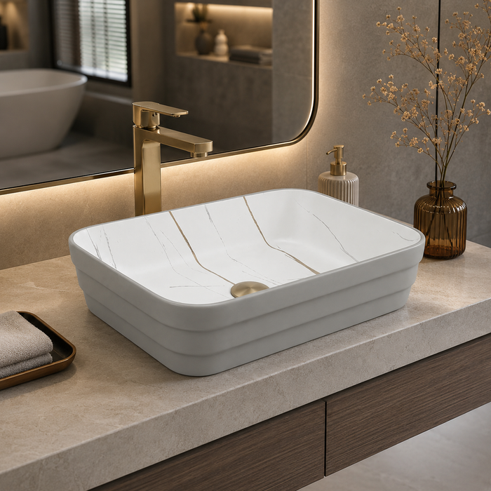 Double Color Matt Marble Bathroom Sink Rectangular Countertop Wash Basin (20" × 14" × 5"IN) Grey