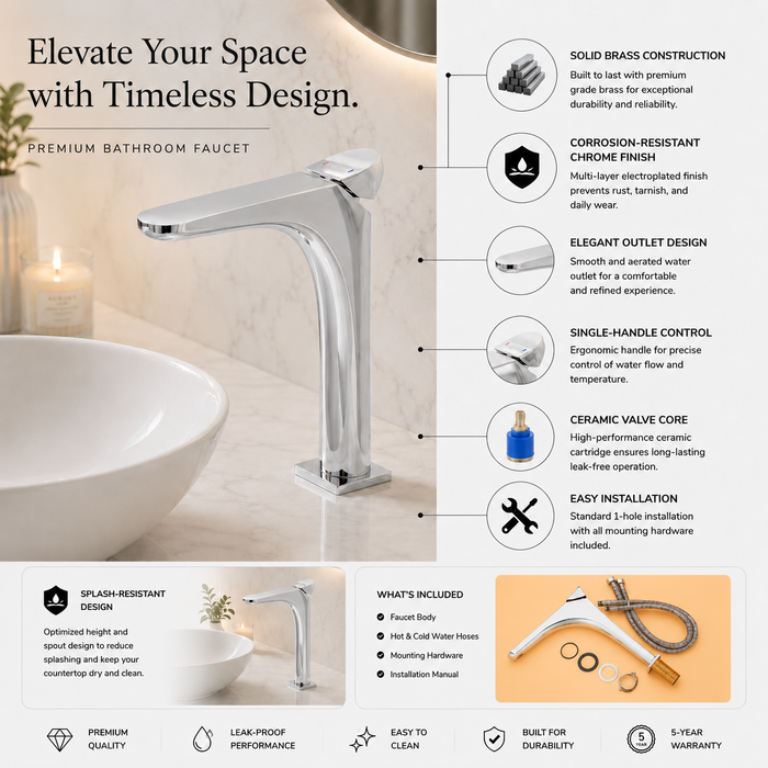 BASSINO DOLFIN long Body  Ultra-Modern Basin Faucet | 3 Years Warranty Chrome