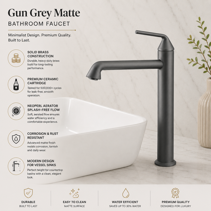 BASSINO CLASO Long Body Basin Designer Faucet Mixer | 3 Years Warranty Gun Grey