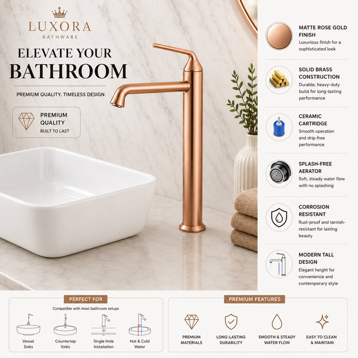 BASSINO CLASO Long Body Basin Designer Faucet Mixer | 3 Years Warranty Rose gold