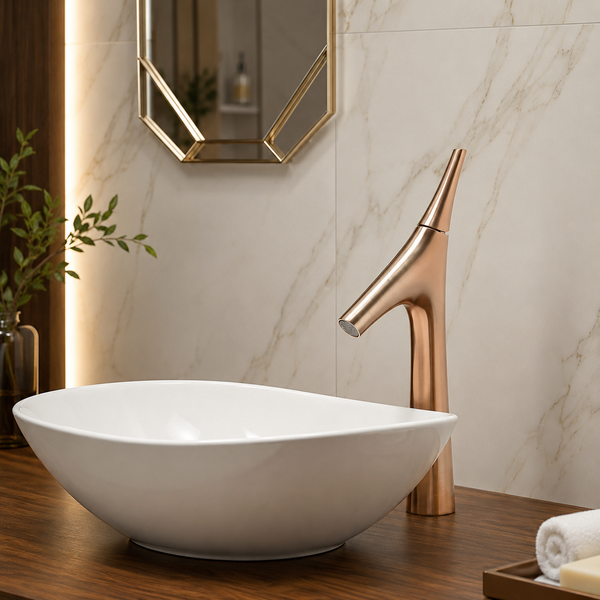 BASSINO Carlos Series Designer Basin Faucet – Single Cold Water Flow Rose gold Finish for Luxury Bathrooms