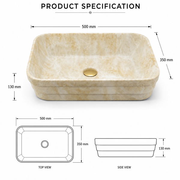 Glossy Marble Finish Rectangular Countertop Bathroom Sink Wash Basin (20" × 14" × 5" IN) Yellow