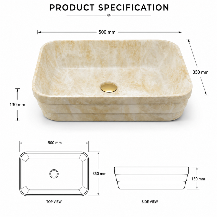 Glossy Marble Finish Rectangular Countertop Bathroom Sink Wash Basin (20" × 14" × 5" IN) Yellow