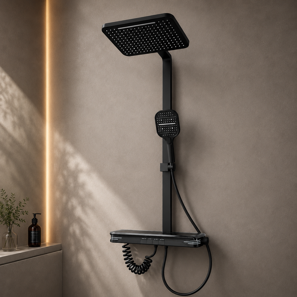 Matte Black Rain Shower System with Hand Shower & Thermostatic Mixer | Luxury Bathroom Shower Set
