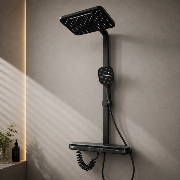 Matte Black Rain Shower System with Hand Shower & Thermostatic Mixer | Luxury Bathroom Shower Set