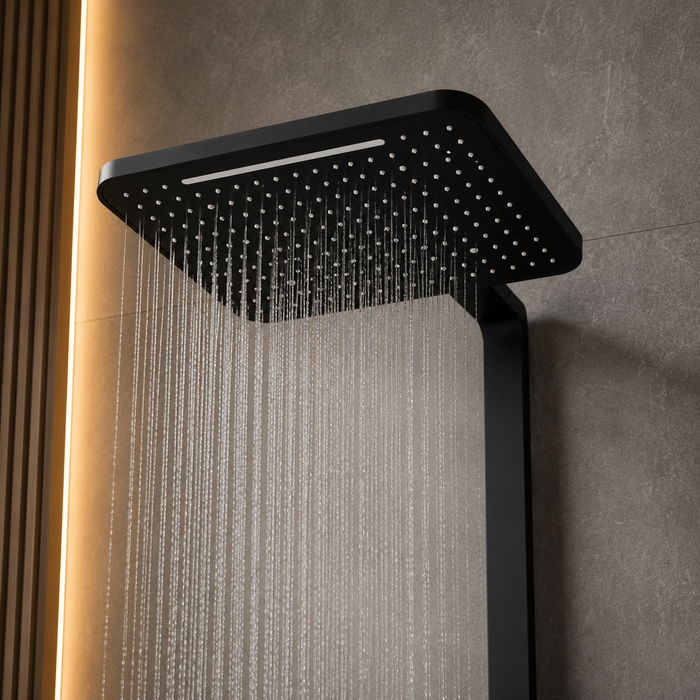 Matte Black Rain Shower System with Hand Shower & Thermostatic Mixer | Luxury Bathroom Shower Set