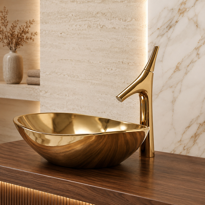 BASSINO Carlos Series Designer Basin Faucet – Single Cold Water Flow Gold Finish for Luxury Bathrooms