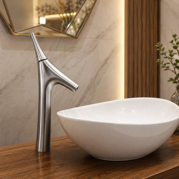 BASSINO Carlos Series Designer Basin Faucet – Single Cold Water Flow Chrome Finish for Luxury Bathrooms