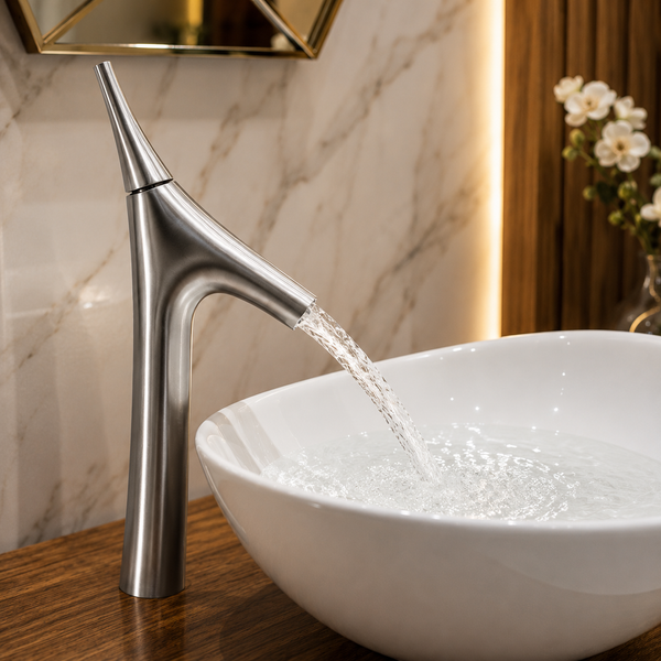 BASSINO Carlos Series Designer Basin Faucet – Single Cold Water Flow Chrome Finish for Luxury Bathrooms
