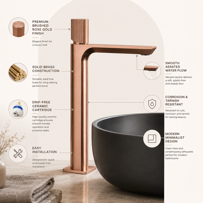 BASSINO Duke Series – Tall Heavy Basin Mixer Full Brass Faucet Rose gold