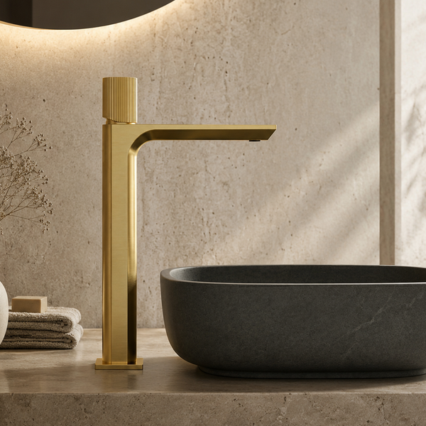 BASSINO Duke Series – Tall Heavy Basin Mixer Full Brass Faucet Gold Matt