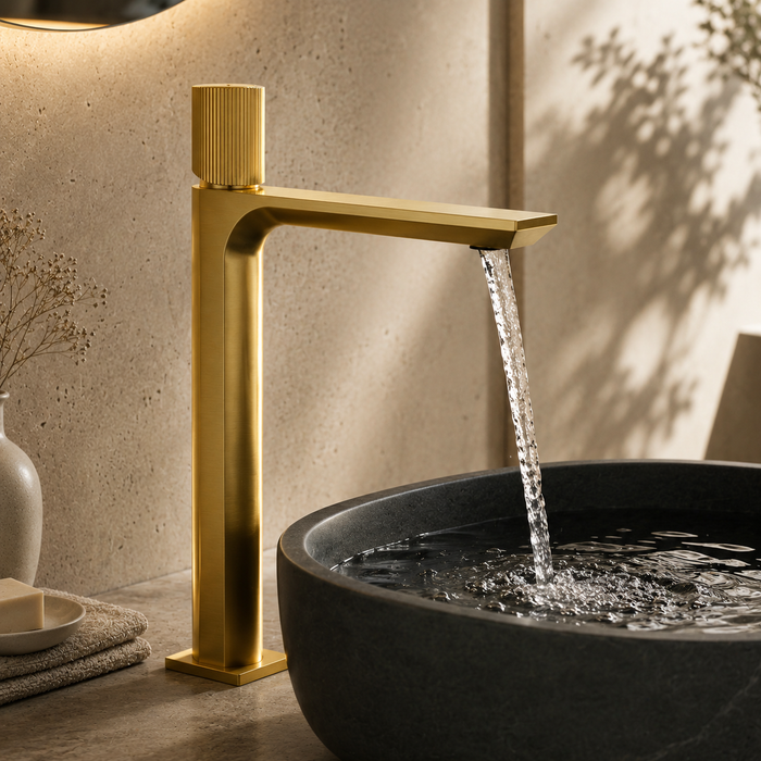 BASSINO Duke Series – Tall Heavy Basin Mixer Full Brass Faucet Gold Matt