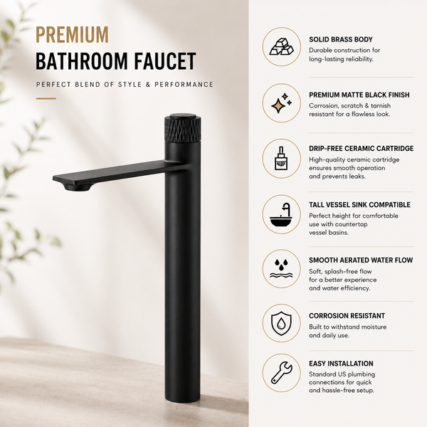 BASSINO BITA Long Body Basin Faucet – Push Button Mixer | 3 Years Warranty | Black
