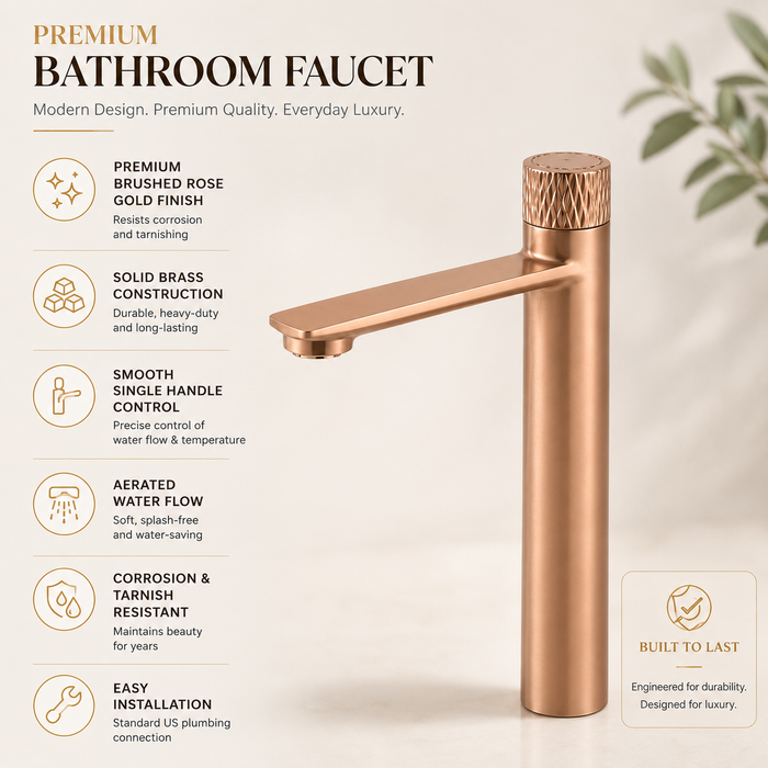 BASSINO BITA Long Body Basin Faucet – Push Button Mixer | 3 Years Warranty | Brushed Rose gold