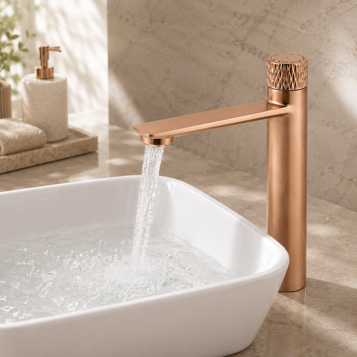BASSINO BITA Long Body Basin Faucet – Push Button Mixer | 3 Years Warranty | Brushed Rose gold