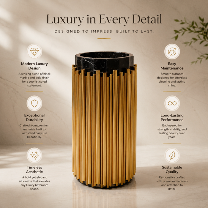 BASSINO Royal Fluted Black & Brushed Gold Pedestal Basin Black