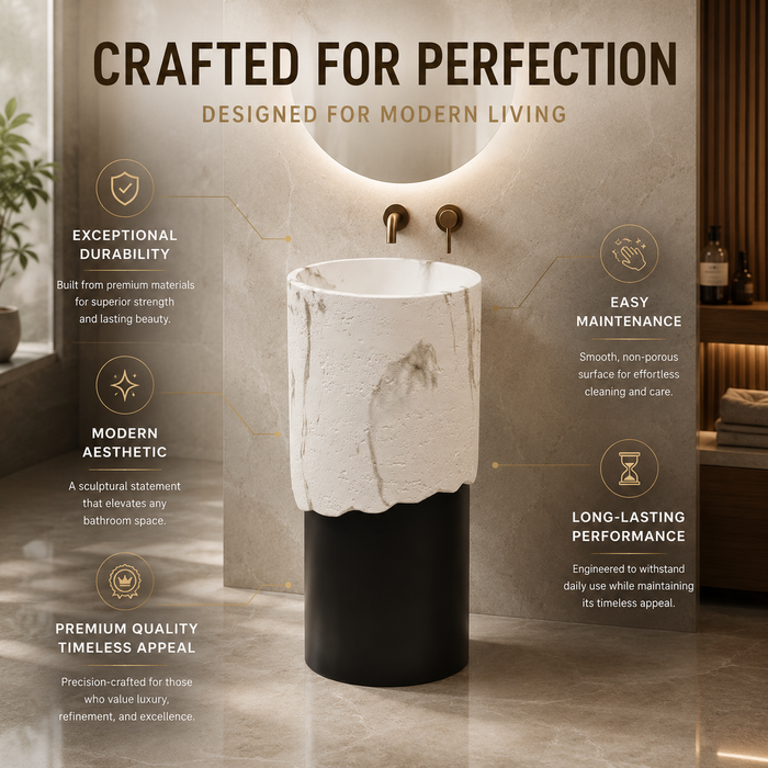 Bassino Artificial Stone Pedestal Basin | Size- 16×16×36 Inch | Black