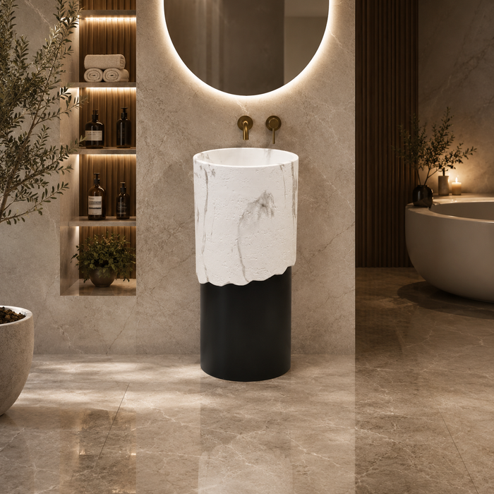 Bassino Artificial Stone Pedestal Basin | Size- 16×16×36 Inch | Black