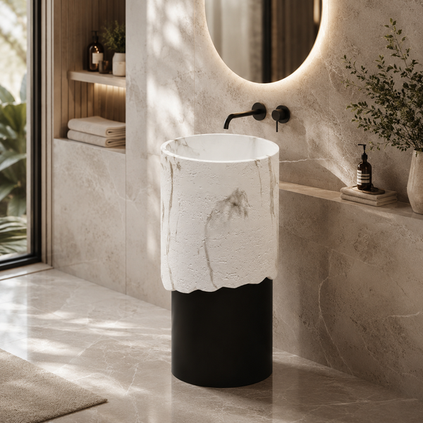 Bassino Artificial Stone Pedestal Basin | Size- 16×16×36 Inch | Black