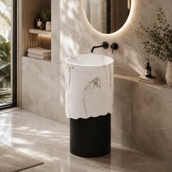 Bassino Artificial Stone Pedestal Basin | Size- 16×16×36 Inch | Black