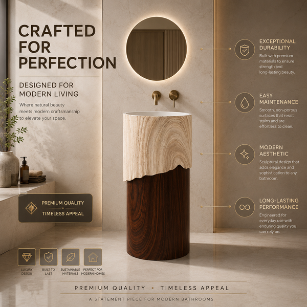 Bassino Artificial Stone Pedestal Basin | Size- 16×16×36 Inch | Brown