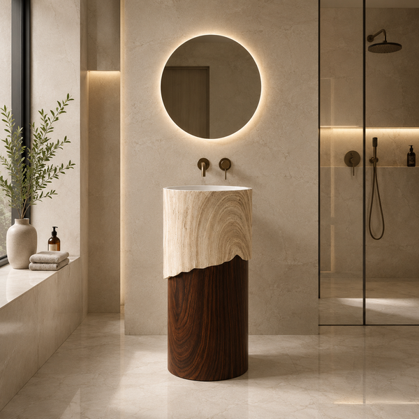 Bassino Artificial Stone Pedestal Basin | Size- 16×16×36 Inch | Brown