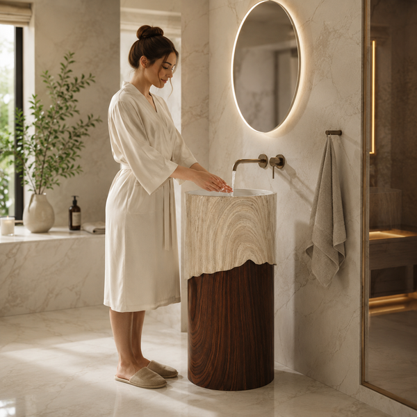 Bassino Artificial Stone Pedestal Basin | Size- 16×16×36 Inch | Brown