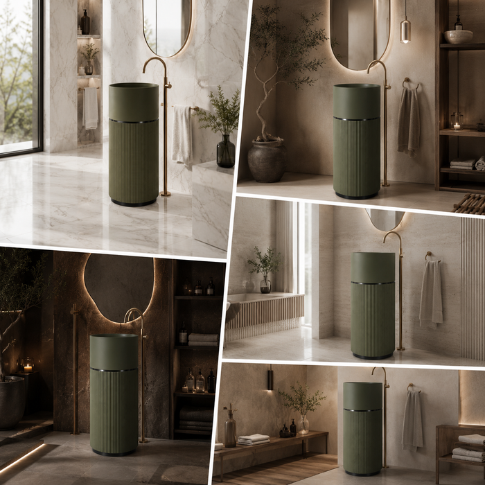 Luxury Artificial Pedestal Basin – Without Tap Hole | Designer Freestanding Wash Basin | 19" × 19" × 37" in Green