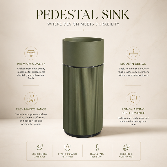 Luxury Artificial Pedestal Basin – Without Tap Hole | Designer Freestanding Wash Basin | 19" × 19" × 37" in Green