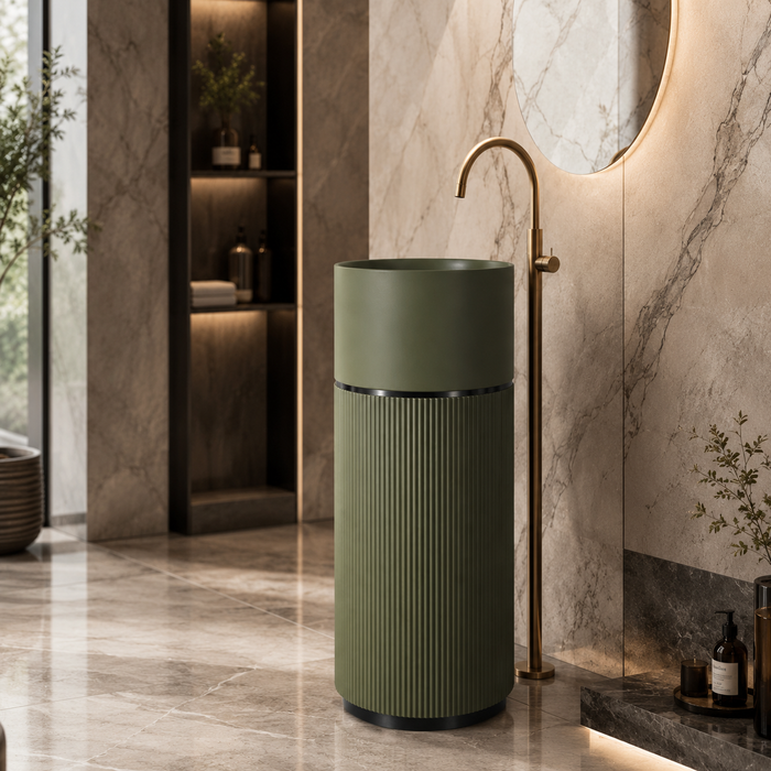 Luxury Artificial Pedestal Basin – Without Tap Hole | Designer Freestanding Wash Basin | 19" × 19" × 37" in Green