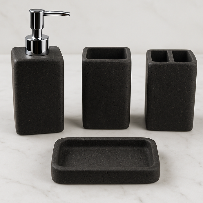 Black Stone Bathroom Accessory Set - 4 Pieces