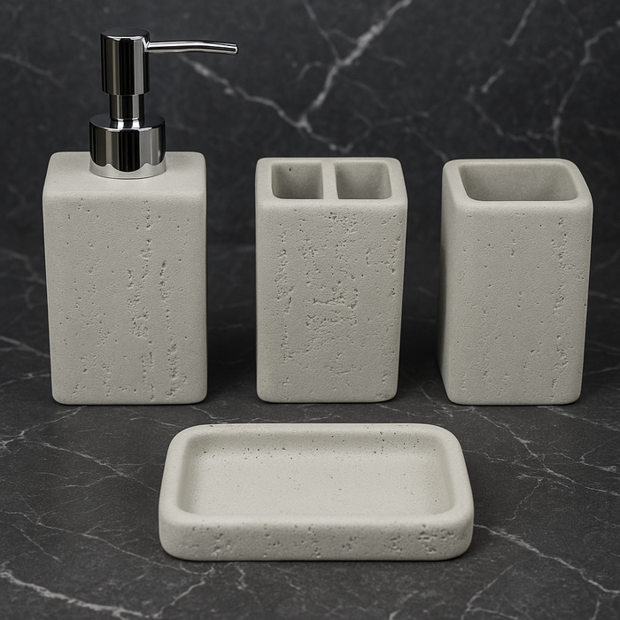 Grey Stone Bathroom Accessory Set- 4 Pieces