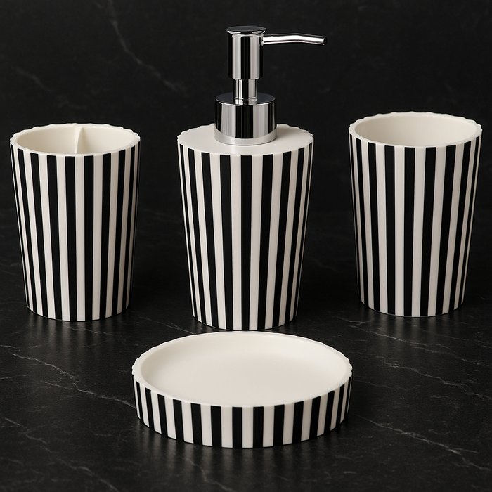Blalck White lining Stone Bathroom Accessory Set - 4 Pieces